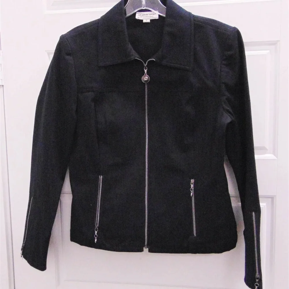 AUTH St John Sport sz Large L Denim Zip Front Jacket_2